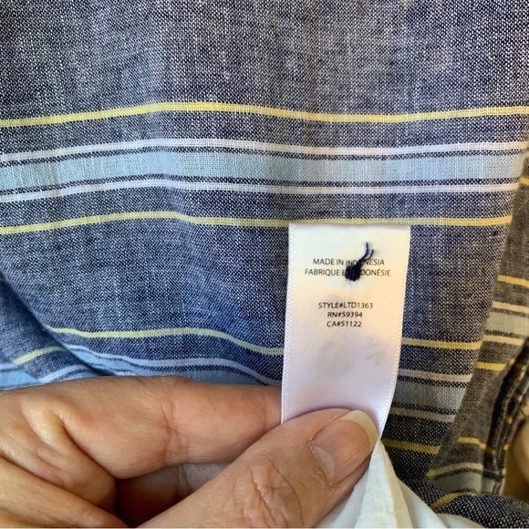 Beachlunchlounge linen/cotton blend blue stripe sleeveless shirt dress. Size M - Picture 8 of 9